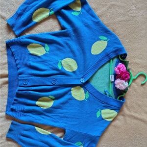 Blue Lemon Pattern Cardigan XS